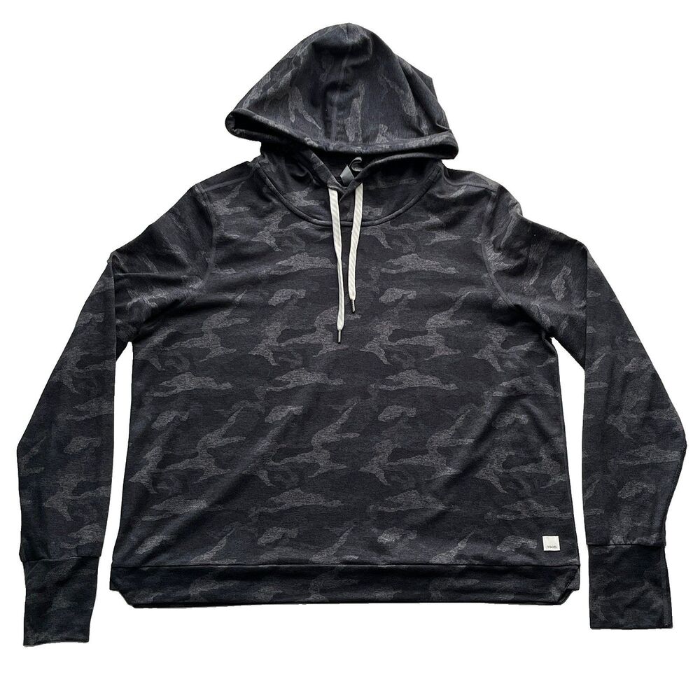 Vuori Halo Essential Hoodie Womens XL Performance Pullover Black Camo Stretch